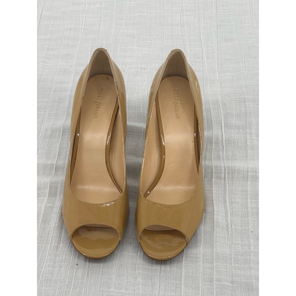 Cole Haan Nike Air Platform Pumps/Heels Peep Toe Tan Patent Leather 11B
